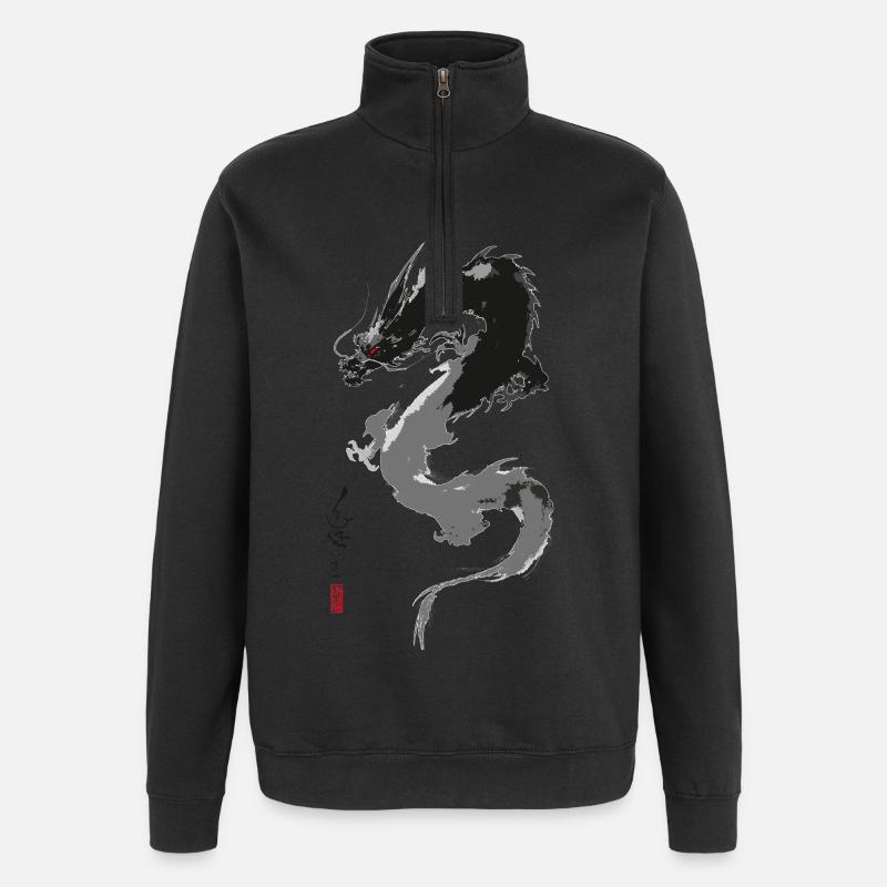 Ryu Yokai – Dragon d'Encre Sumi-e - Sweat à zip 1/4 - noir