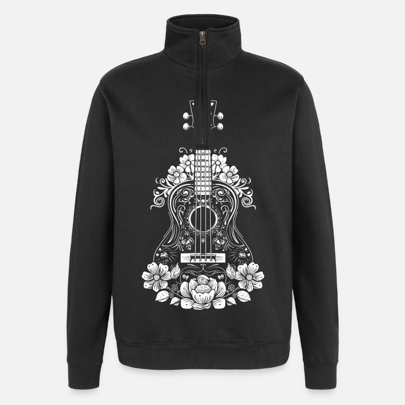 Ukulele Comic-Stil - Quarter-Zip-Sweatshirt - Schwarz