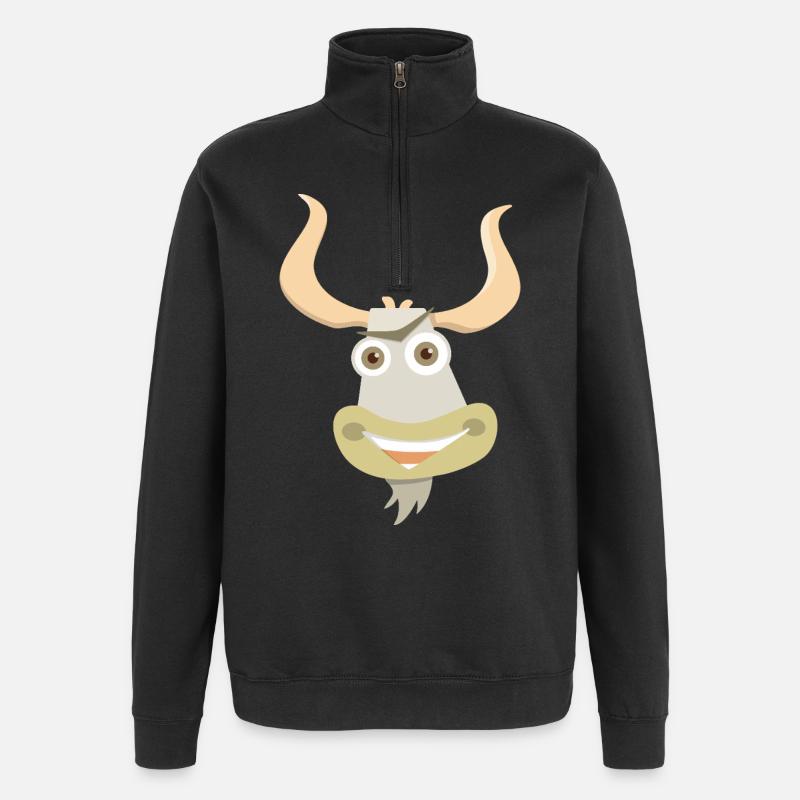 Fröhliche Illustration eines Yakkopfes - Quarter-Zip-Sweatshirt - Schwarz