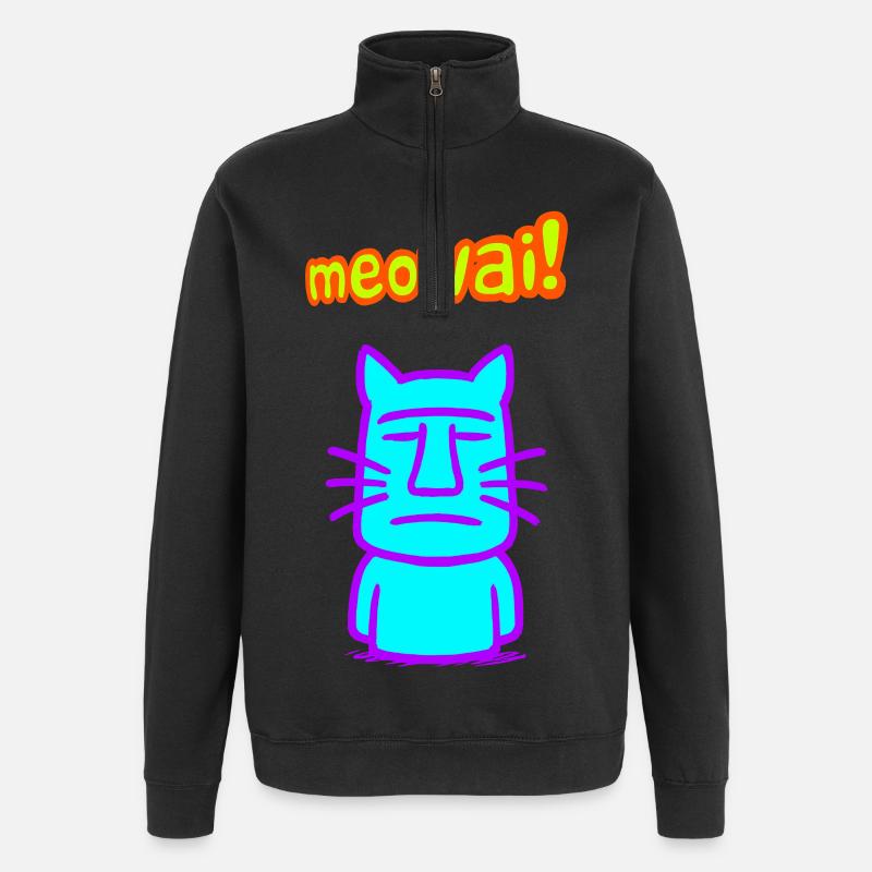Moai Cat - Quarter-Zip Sweatshirt - black
