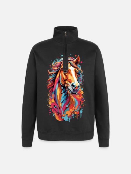 Farbensturm Pferdekopf - Quarter-Zip-Sweatshirt - Schwarz
