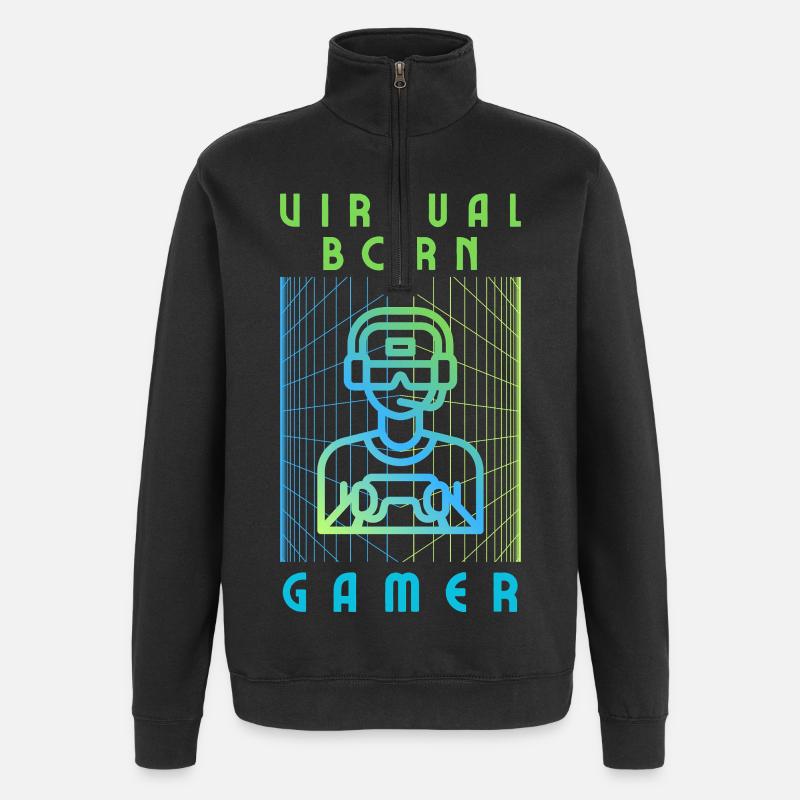 Virtuell geborener Gamer - Quarter-Zip-Sweatshirt - Schwarz