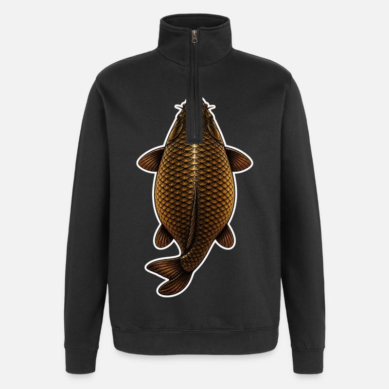Goldener Karpfen-Top-Blick – Sauberes Angeldesign - Quarter-Zip-Sweatshirt - Schwarz