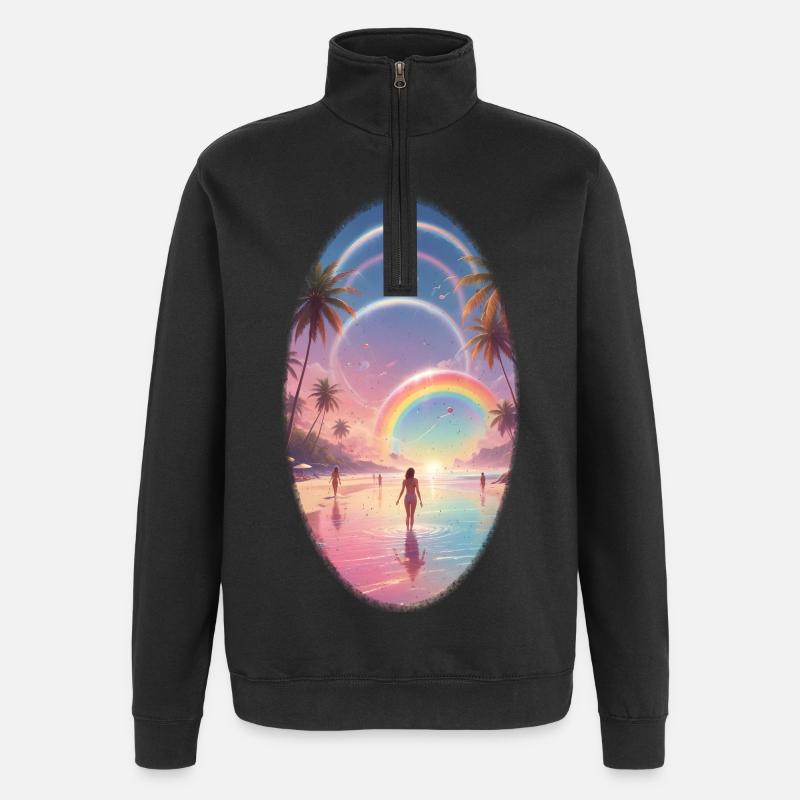 Pastel Beach Rainbow Dream - Quarter-Zip Sweatshirt - black