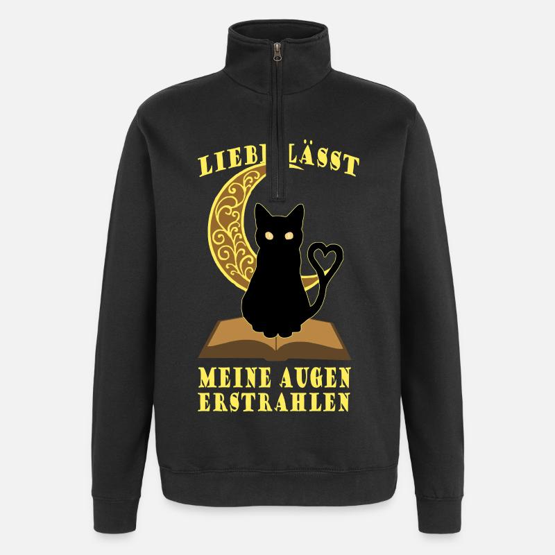Romantische Mond Buchkatze - Quarter-Zip-Sweatshirt - Schwarz