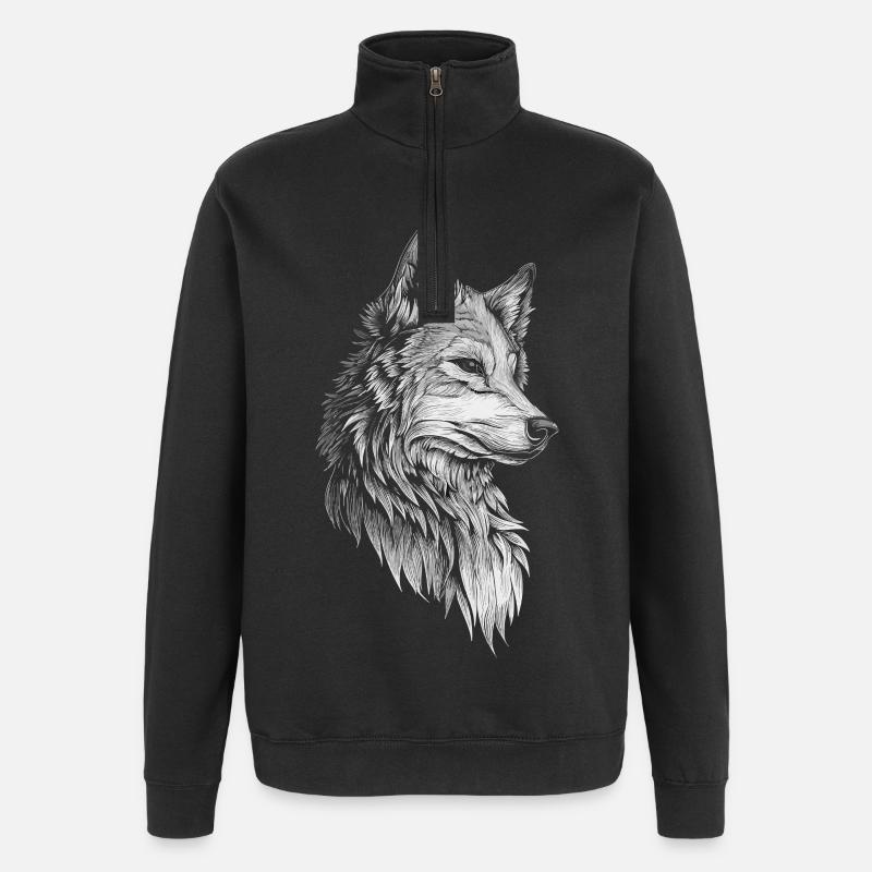 Wolf Kopf Realistisch - Quarter-Zip-Sweatshirt - Schwarz