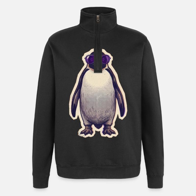 Pingouin avec lunettes de soleil - Sweat à zip 1/4 - noir