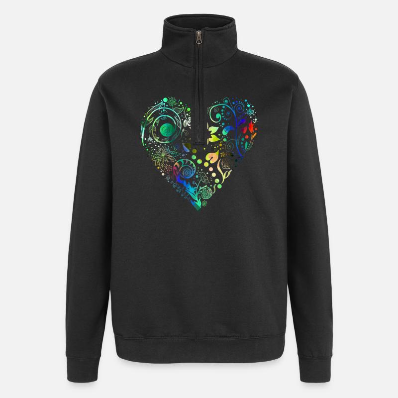 Flower Heart Rainbow - Quarter-Zip Sweatshirt - black