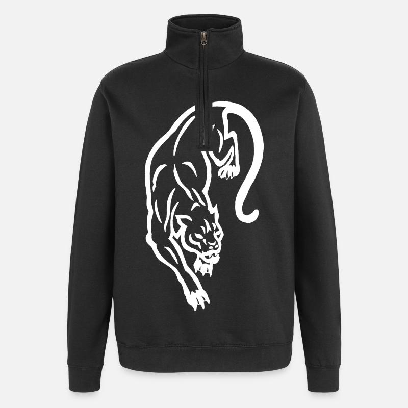 Silhouette de panthère blanche - Sweat à zip 1/4 - noir