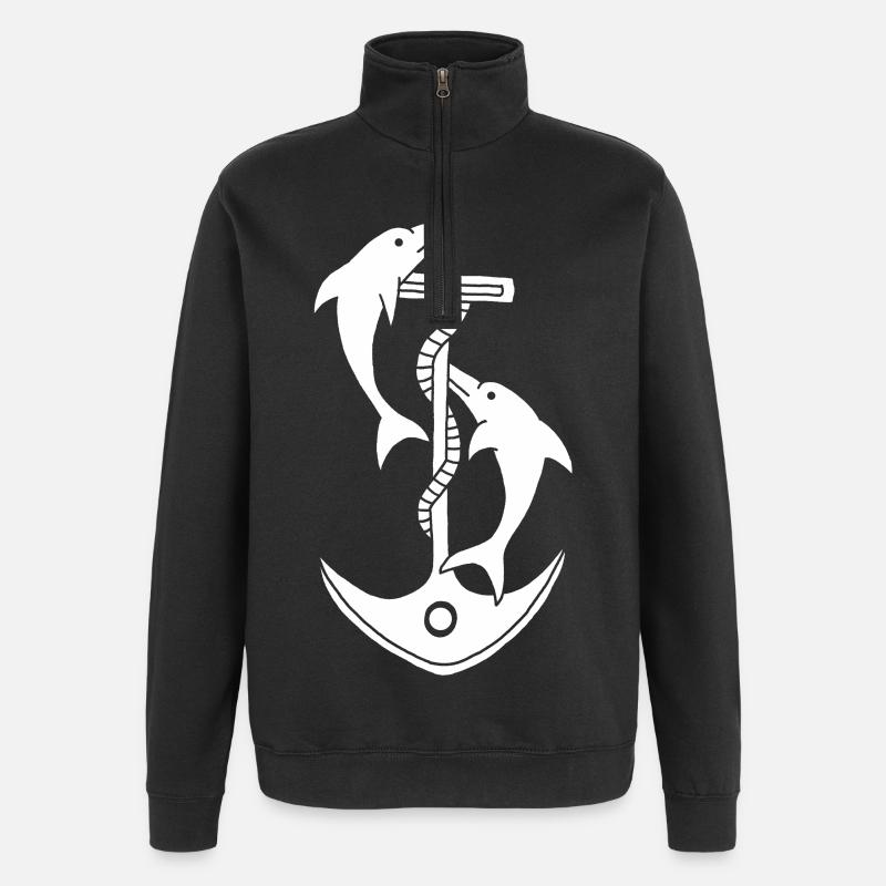 Ancre et dauphins (blanc) - Sweat à zip 1/4 - noir
