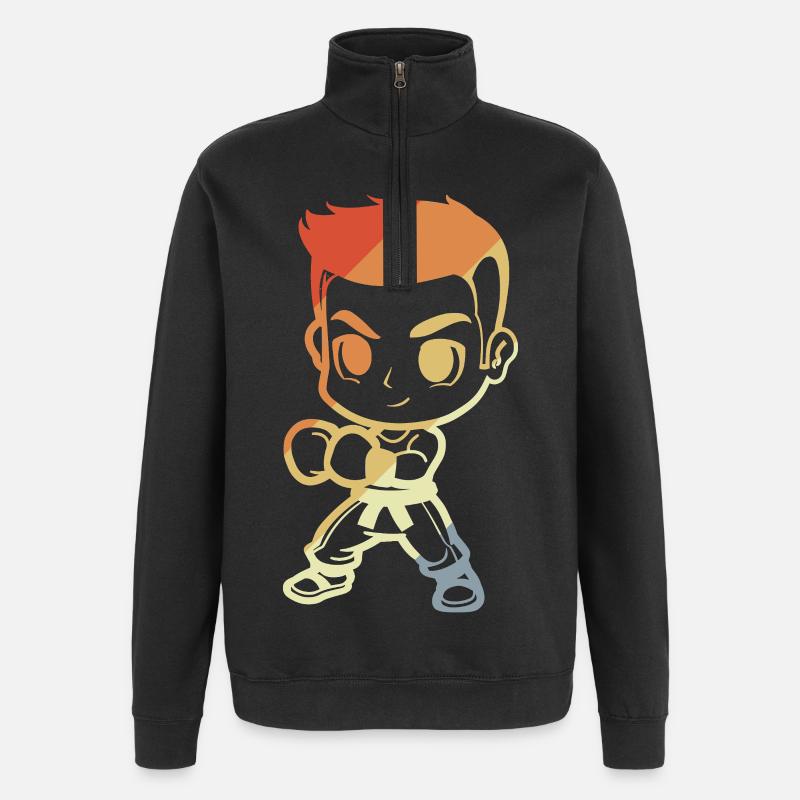 Kickboxer garçon dessin animé - Sweat à zip 1/4 - noir