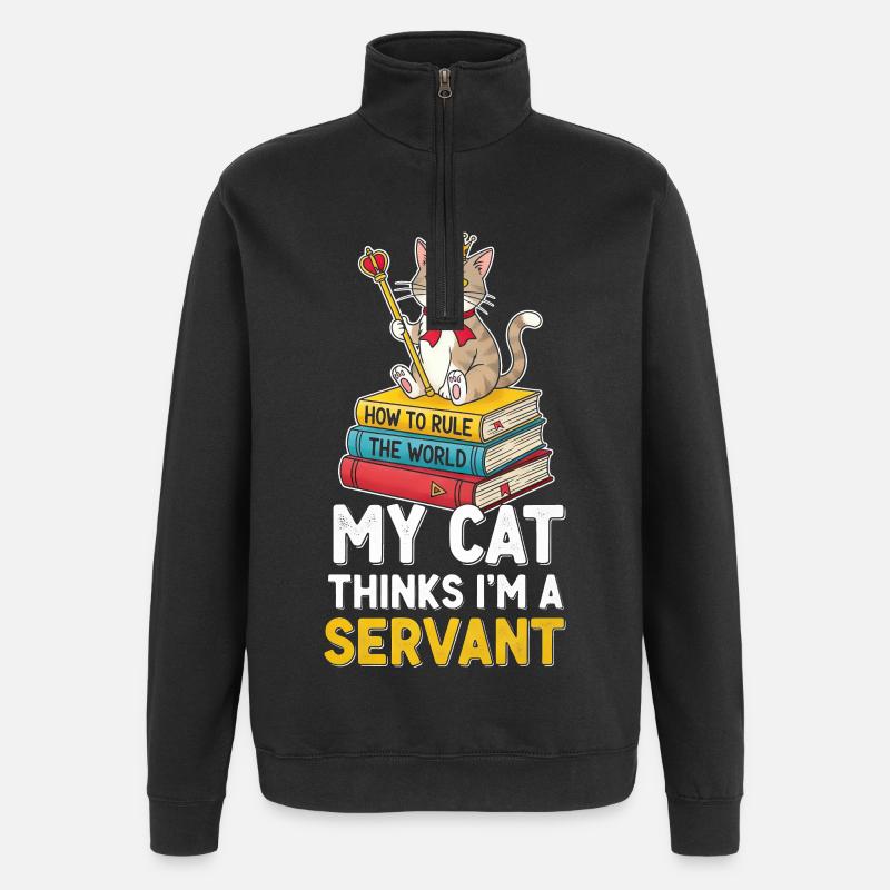 Kitten Crown Ruler Motif - Quarter-Zip Sweatshirt - black