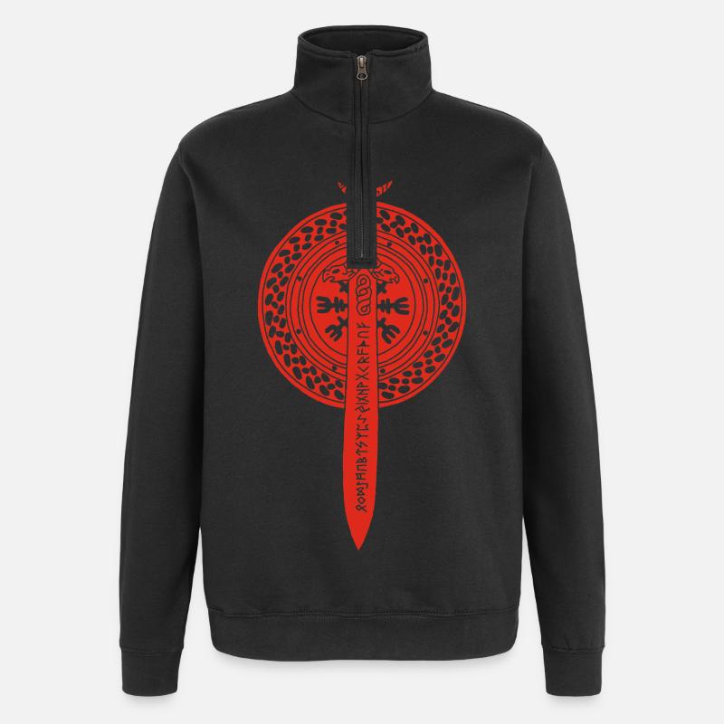 épée et bouclier viking (rouge) - Sweat à zip 1/4 - noir