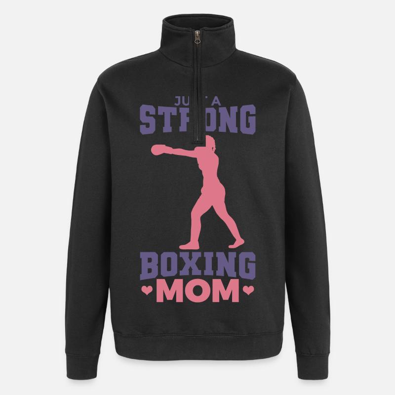 Just a strong boxer mom - Quarter-Zip Sweatshirt - black