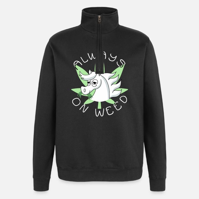 Always on weed - Quarter-Zip-Sweatshirt - Schwarz