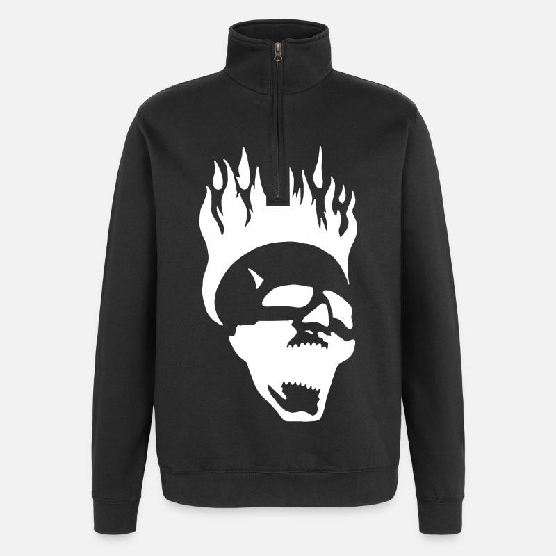Crâne hurlant enflammé (blanc) - Sweat à zip 1/4 - noir
