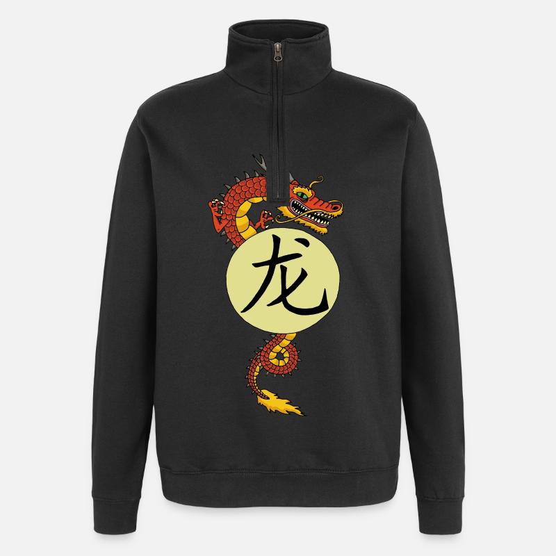Chinesischer Roter Drache - Quarter-Zip-Sweatshirt - Schwarz