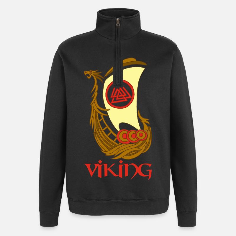 Wikingerschiff - Quarter-Zip-Sweatshirt - Schwarz