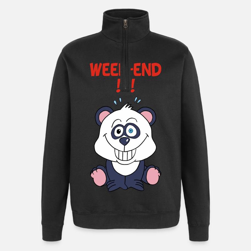 Panda on weekends - Quarter-Zip Sweatshirt - black