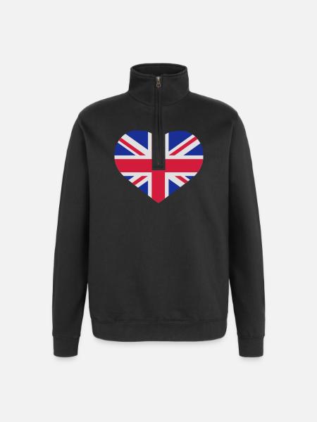 UK England Herz - Quarter-Zip-Sweatshirt - Schwarz