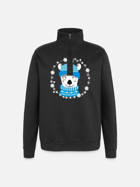 Eisbär mit Mütze und Pulli - Quarter-Zip-Sweatshirt - Schwarz