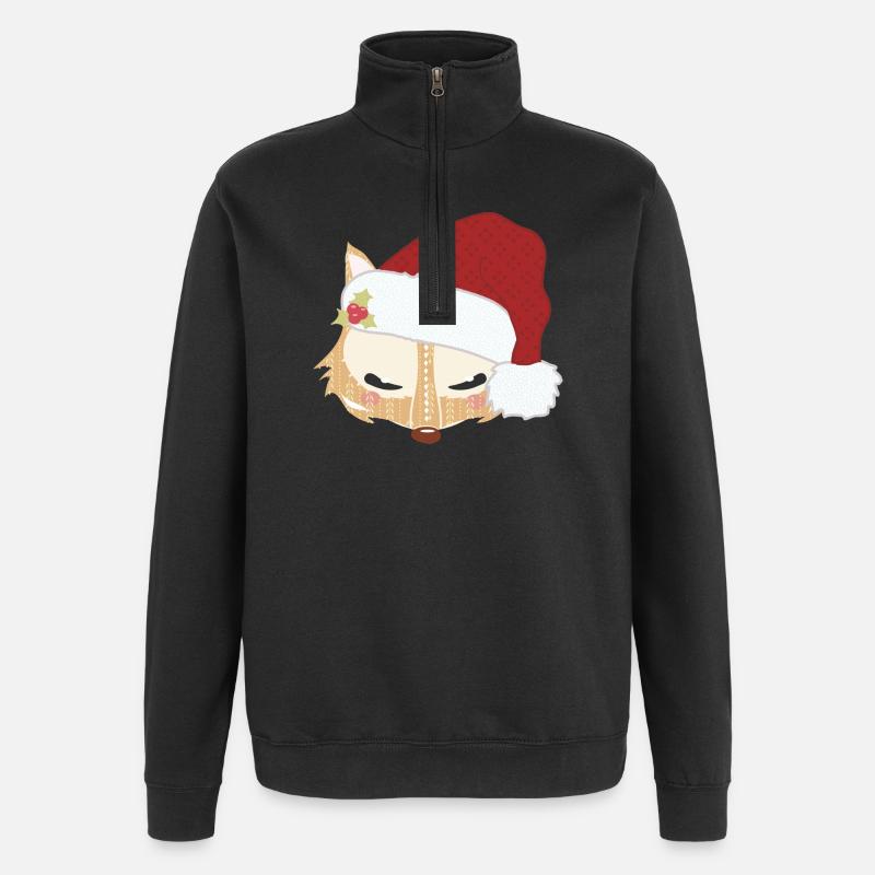 Fox head with santa hat - Quarter-Zip Sweatshirt - black