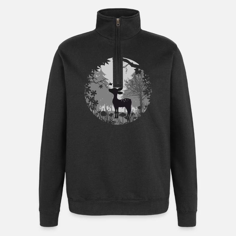 un faon avec un papillon - Sweat à zip 1/4 - noir