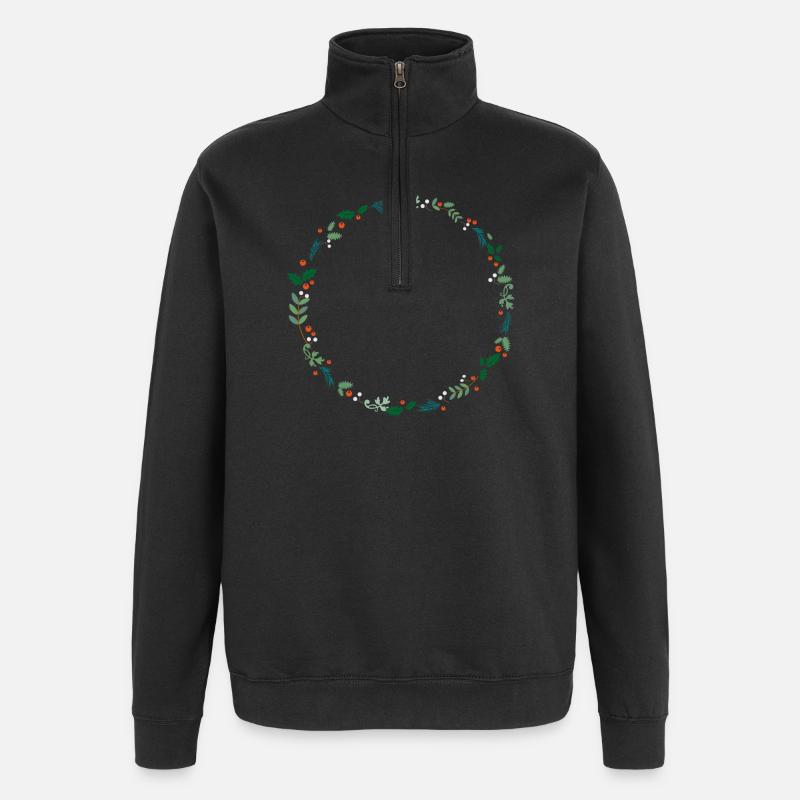 Immergrüner Kranz - Quarter-Zip-Sweatshirt - Schwarz