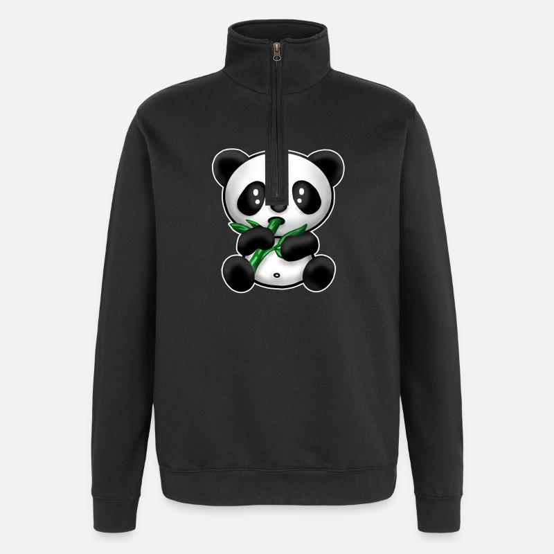 Panda with bamboo - Quarter-Zip Sweatshirt - black