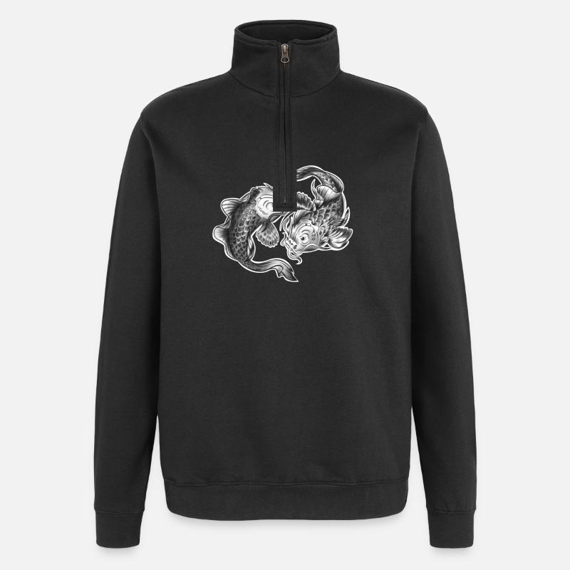 Koi Begegnung im Tintenstil - Quarter-Zip-Sweatshirt - Schwarz