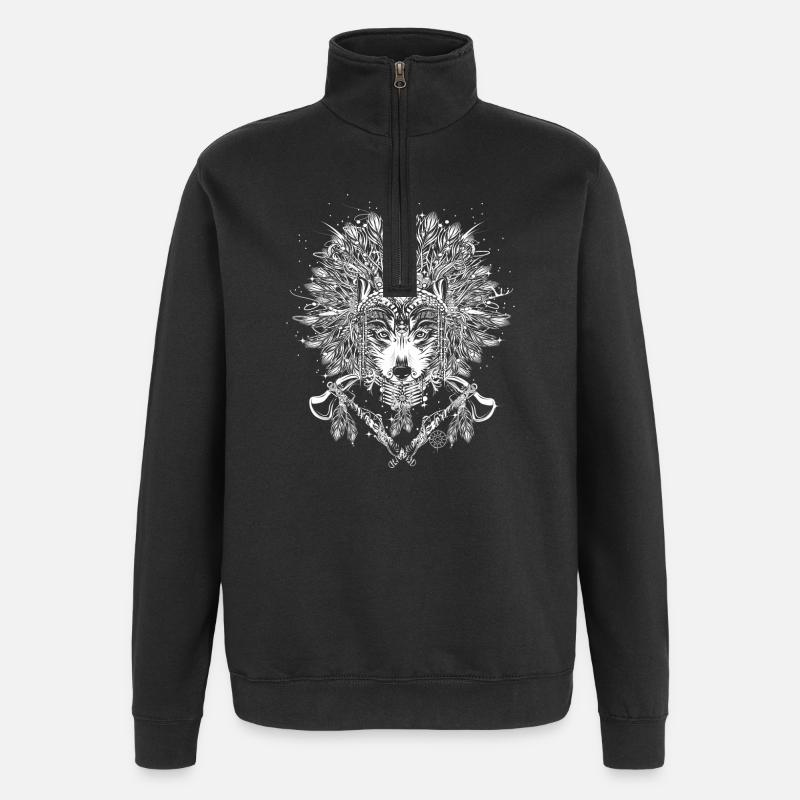 Wolf chief with headdress - Quarter-Zip Sweatshirt - black
