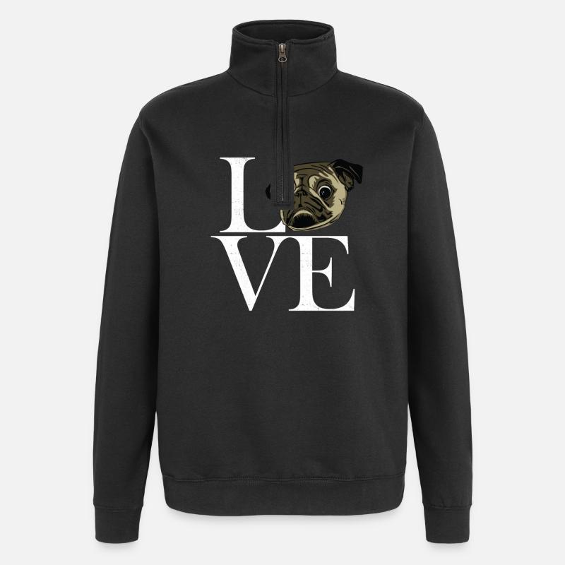 Mops blanc - Sweat à zip 1/4 - noir