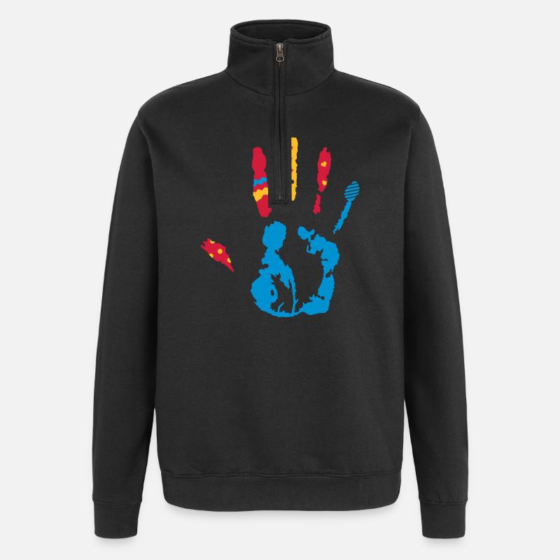 bunter Handabdruck mit verschiedene Formen - Quarter-Zip-Sweatshirt - Schwarz