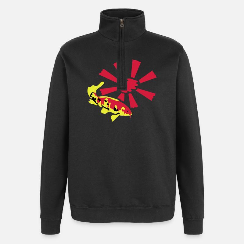 Carpe Koï sur fond éclatant - Sweat à zip 1/4 - noir