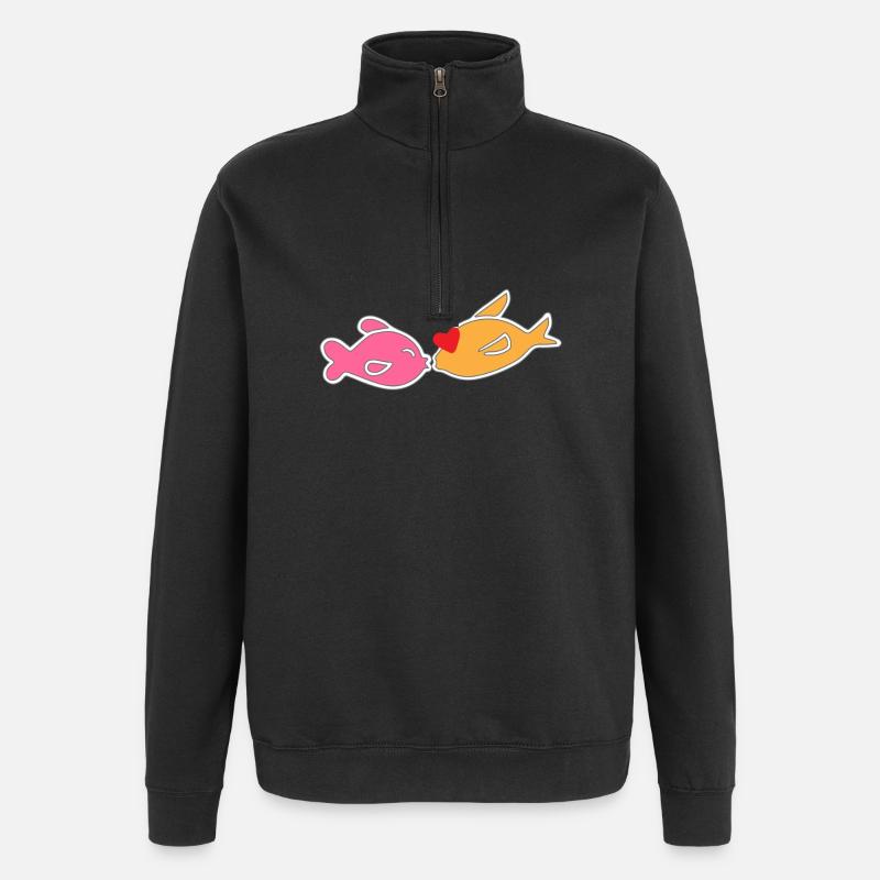 poissons baiser - Sweat à zip 1/4 - noir