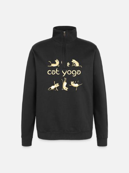yoga cats kitkat kitty yogi fun meditation gym l - Quarter-Zip Sweatshirt - black