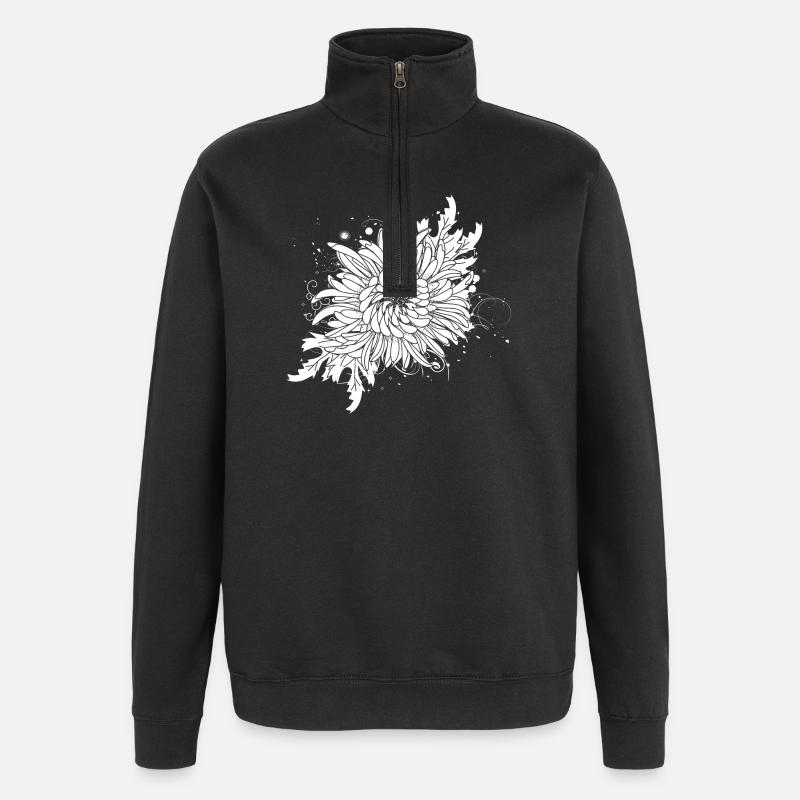 chrysanthème blanc - Sweat à zip 1/4 - noir