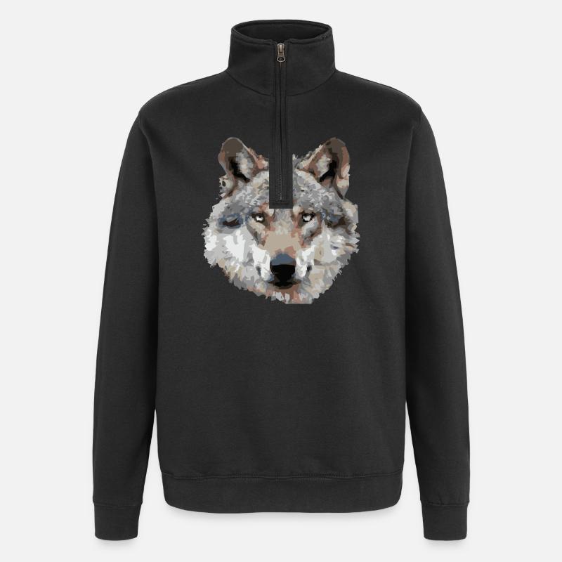 Wolf (grau) - Quarter-Zip-Sweatshirt - Schwarz