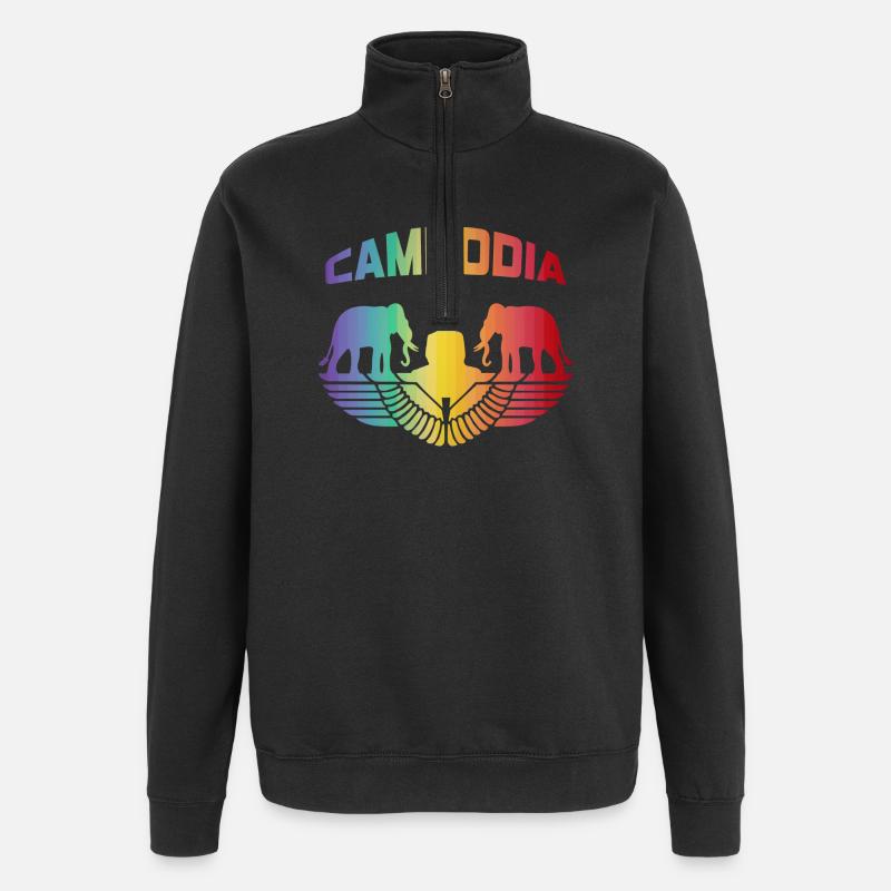 Cambodge éléphants avec Bouddha / Cadeau - Sweat à zip 1/4 - noir