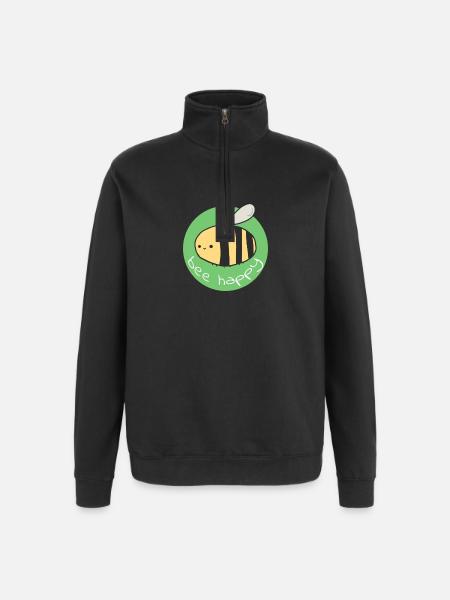 Biene Glücklich Auf Grün - Quarter-Zip-Sweatshirt - Schwarz