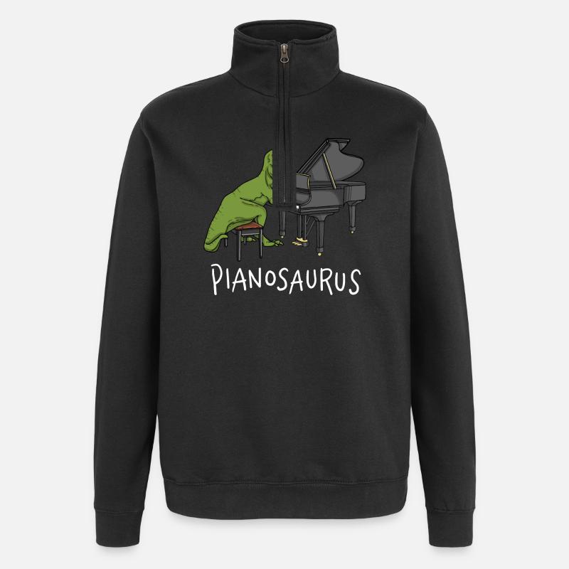 Pianosaurus Rex - Piano Playing Dinosaur - Quarter-Zip Sweatshirt - black