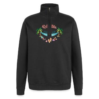 Retraitée Overbookée - Sweat à zip 1/4 - noir - Devant - AI Model Female 172 light (172cm) & AI Model Male 178 dark (178cm)