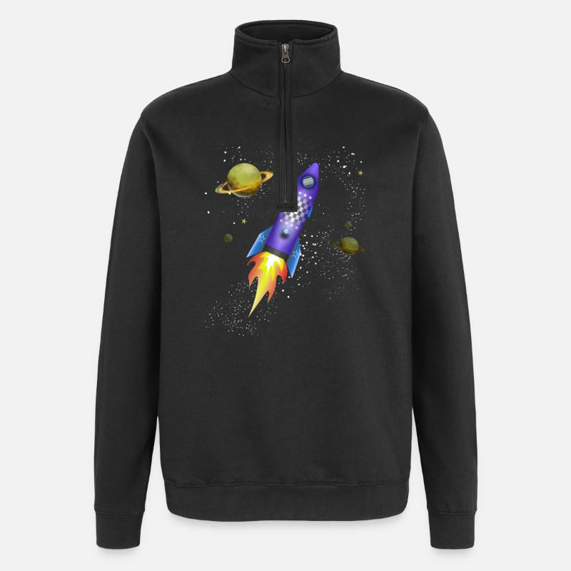 Fusée dans l'espace - Sweat à zip 1/4 - noir