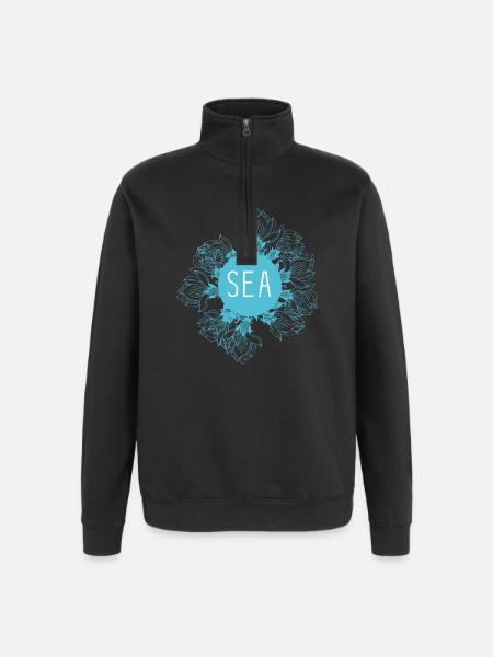 Meeresblüte Blau Seemotiv - Quarter-Zip-Sweatshirt - Schwarz