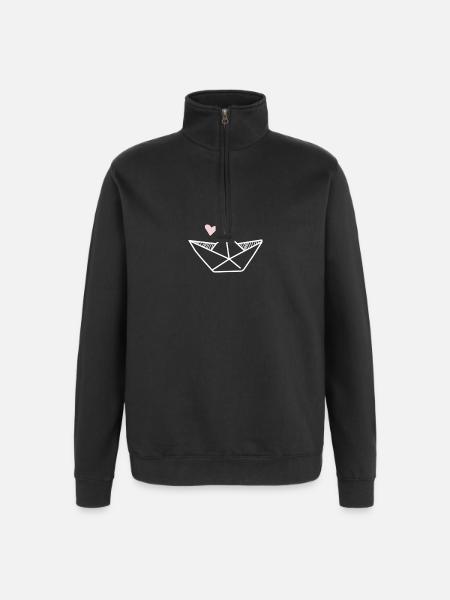 Origami sailing boat - Quarter-Zip Sweatshirt - black