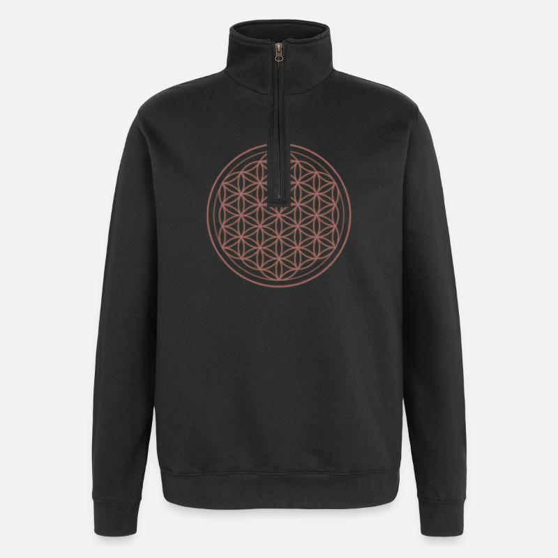 Blume des Lebens Muster Neon - Quarter-Zip-Sweatshirt - Schwarz