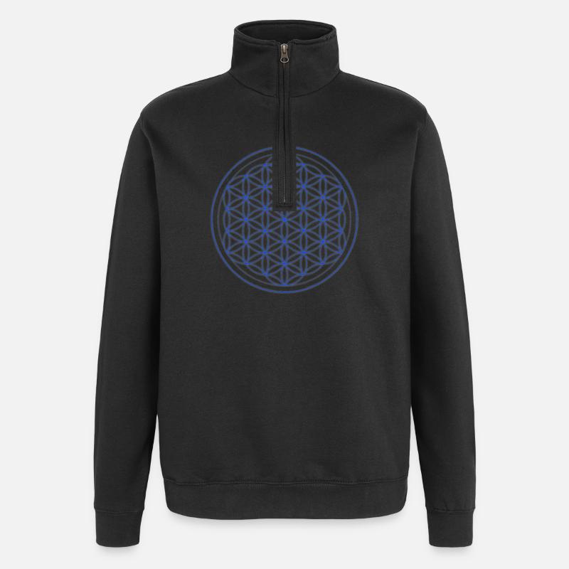 Blaugelb Blume des Lebens Kreis - Quarter-Zip-Sweatshirt - Schwarz