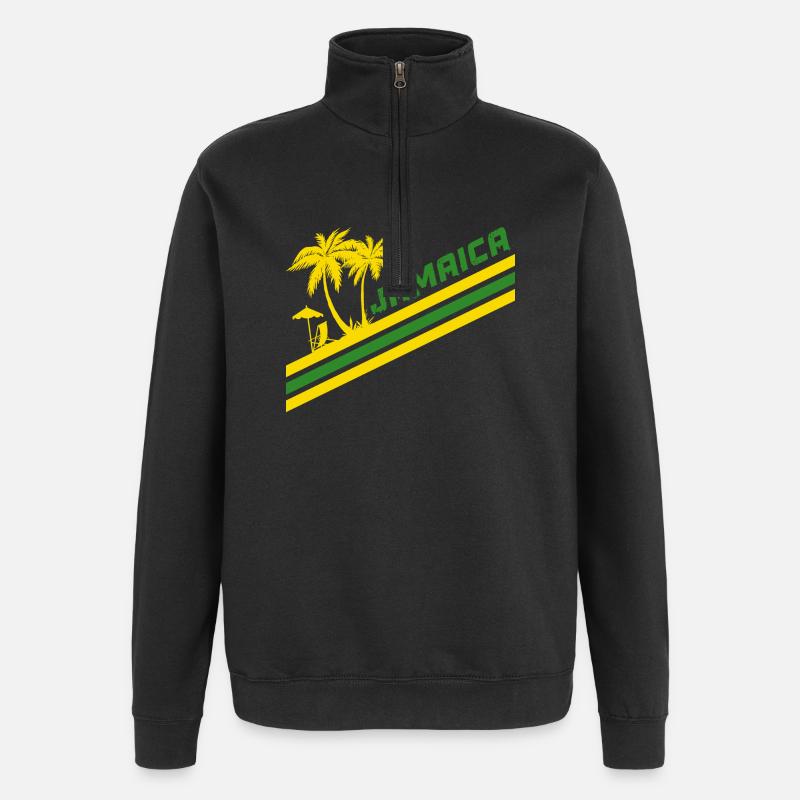 Jamaika Palmen / Geschenk Karibik - Quarter-Zip-Sweatshirt - Schwarz