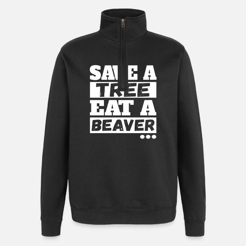 Save Tree Eat A Beaver - Quarter-Zip Sweatshirt - black