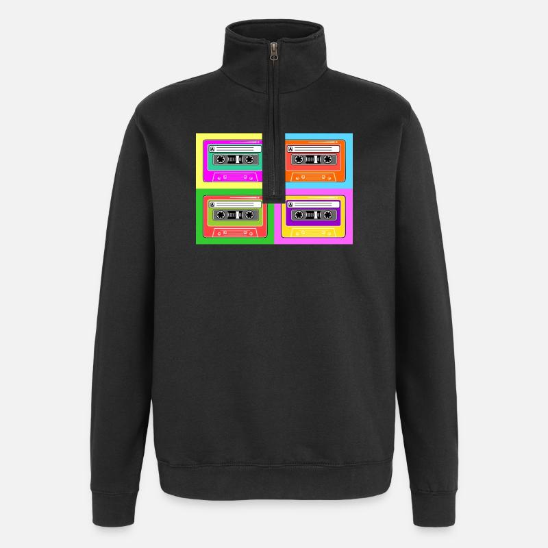 Cassette cassette pop art - Sweat à zip 1/4 - noir